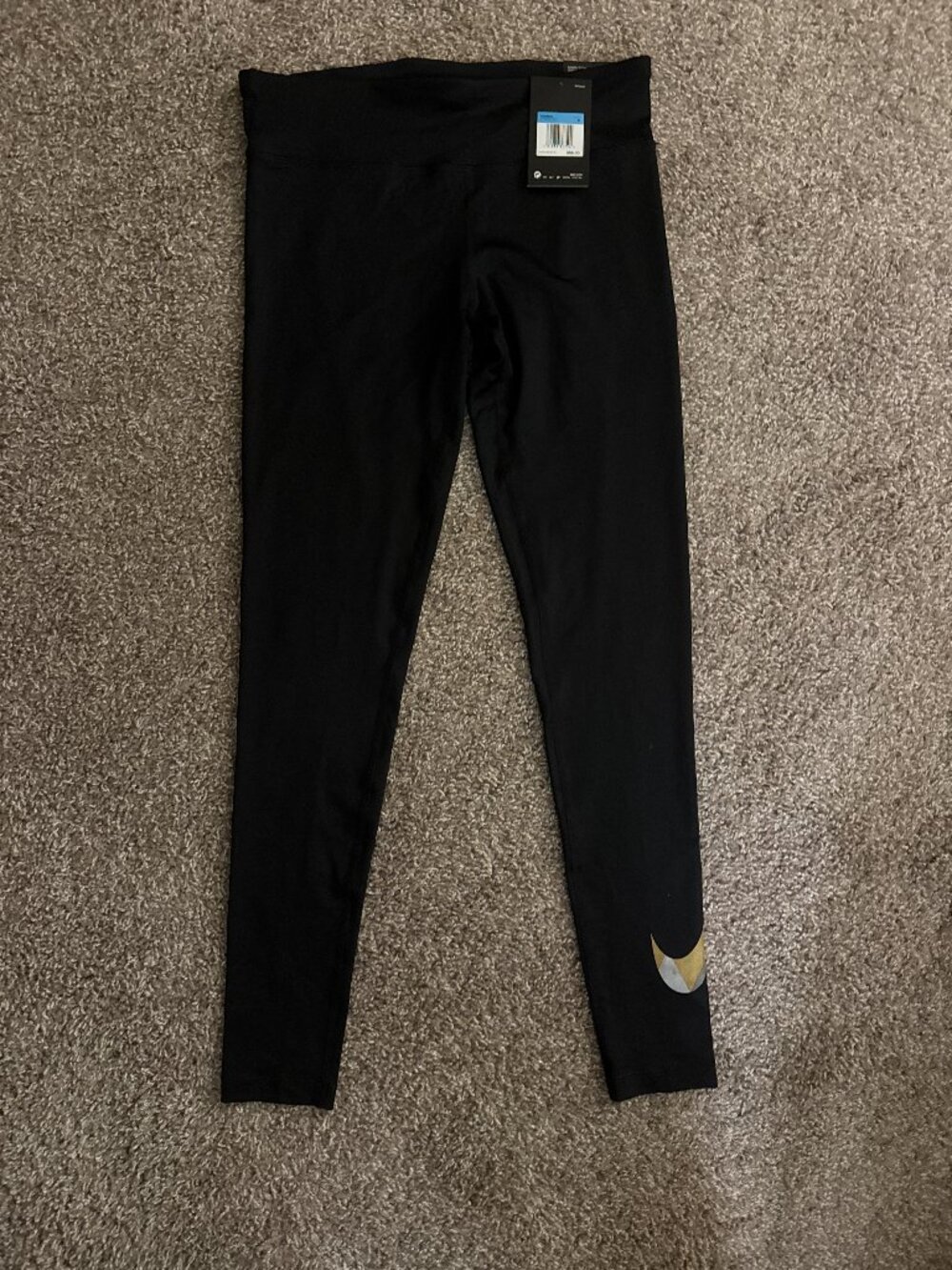 Nike Power DriFit Black Womens Leggings with Gold, Silver, and Gray Swoosh